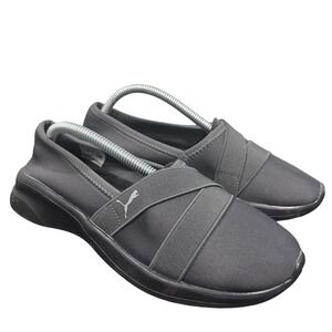 Puma Softfoam Womens 6 Slip On Sneakers Gray Cross Strap Shoes Walking Comfort